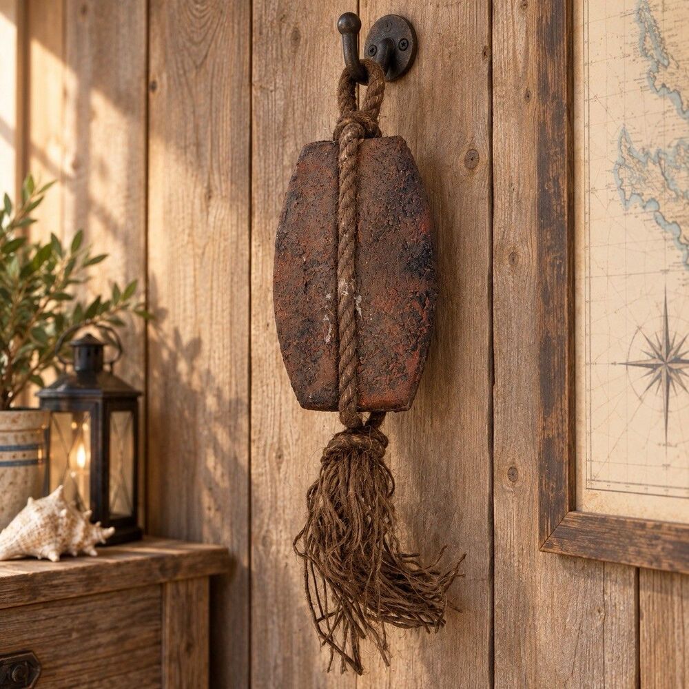 2010 Hobby Lobby Rustic Nautical Pulley Block Rope Wall Decor 21 Inch